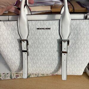 MICHAEL KORS Moore Small Satchel , Optic White/Aluminum USED